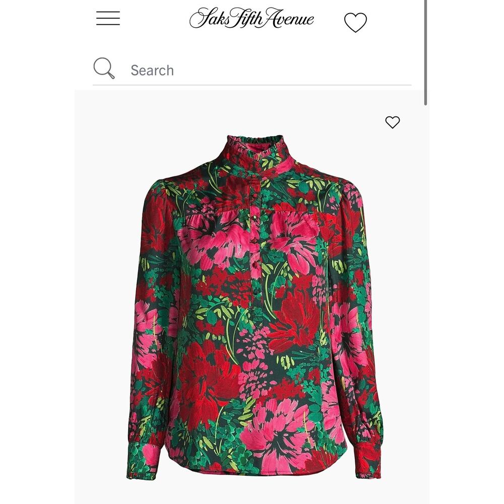 VINEYARD VINES Martha’s Vineyard Floral High Neck L/S Button Front Blouse Sz L